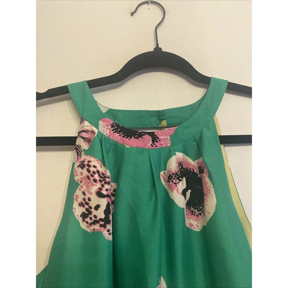 J. Crew‎ Green Floral Silk Halter Swoop Mini Dress size 4